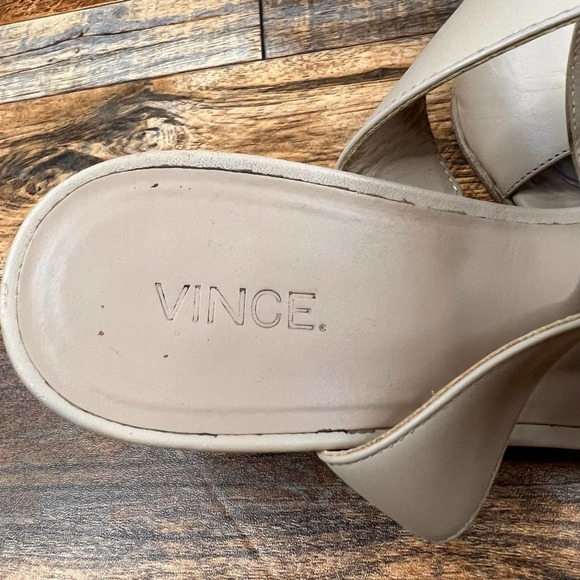VINCE Josslyn Nude Leather Wooden Block Heel Sandals Ankle Strap Women's 8.5 - Picture 7 of 10